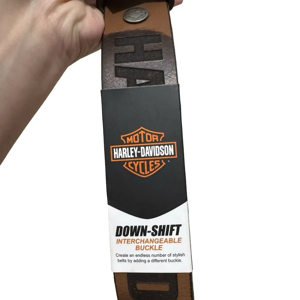 NWT Harley-Davidson Men's Grunge H-D Logo Repeat Genuine Leather Belt – Brown 44
